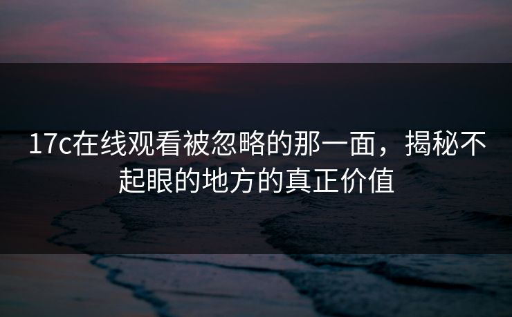 17c在线观看被忽略的那一面，揭秘不起眼的地方的真正价值