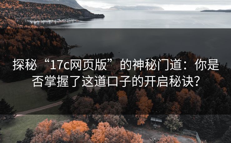探秘“17c网页版”的神秘门道：你是否掌握了这道口子的开启秘诀？