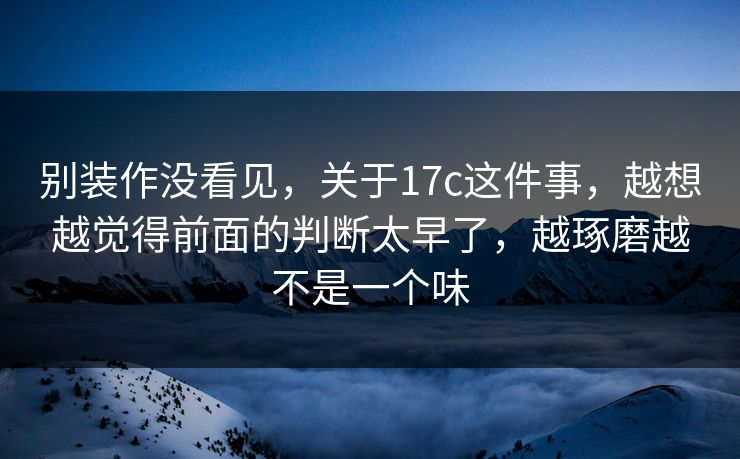 别装作没看见,关于17c这件事,越想越觉得前面的判断太早了,越琢磨越不是一个味 别装作没看见,关于17c这件事,越想越觉得前面的判断太早了,越琢磨越不是一个味